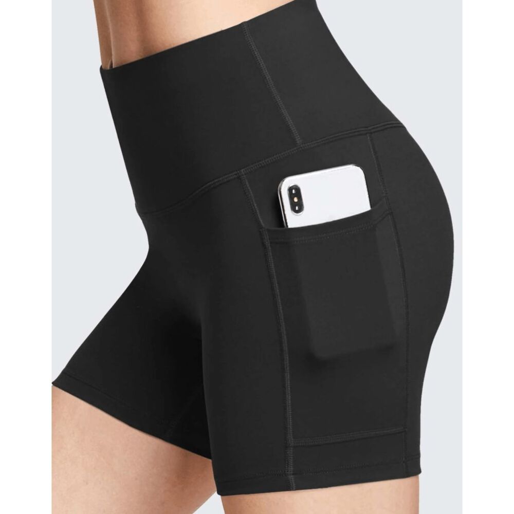 Baleaf Women's black 5" High-Waisted Compression Biker Shorts with Side Pockets